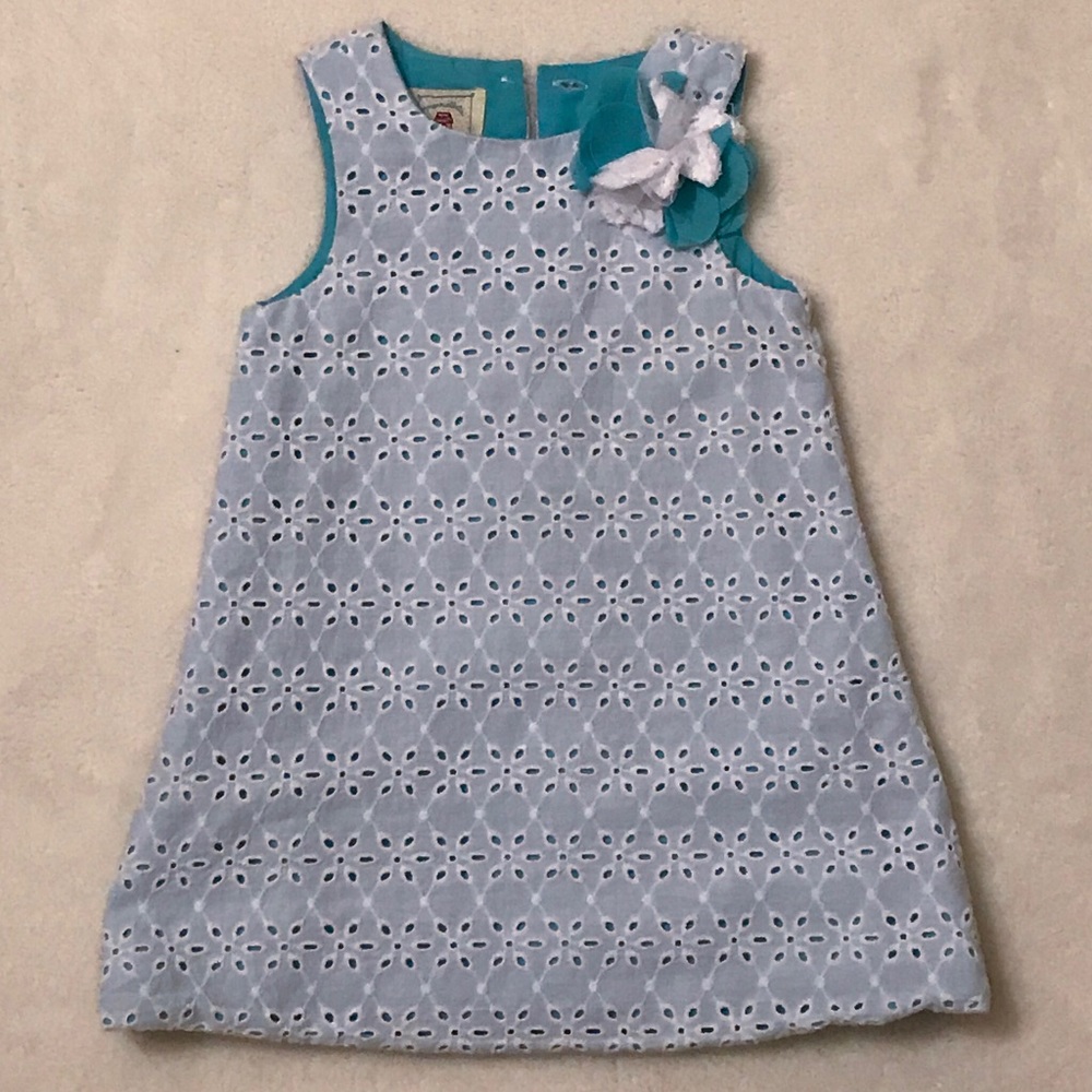 Marmellata Little Girl White eyelet Dress, toddler size 2T. Blue lining. Cotton